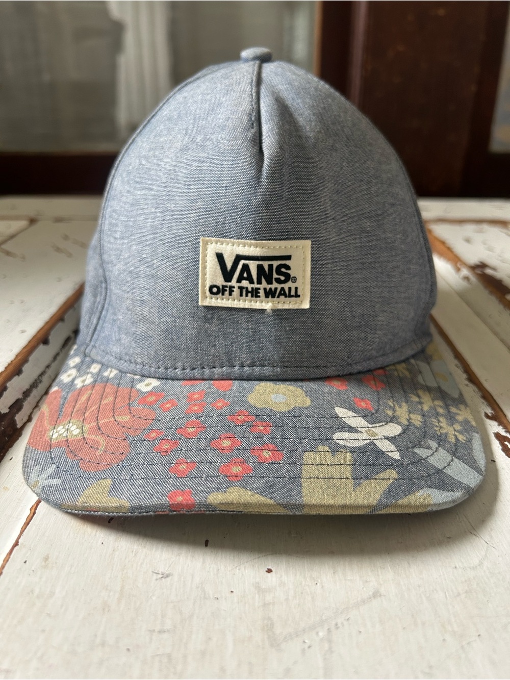 Vans Off the Wall Hat Cap Snapback Gray Floral Print Skateboard Patch Hat